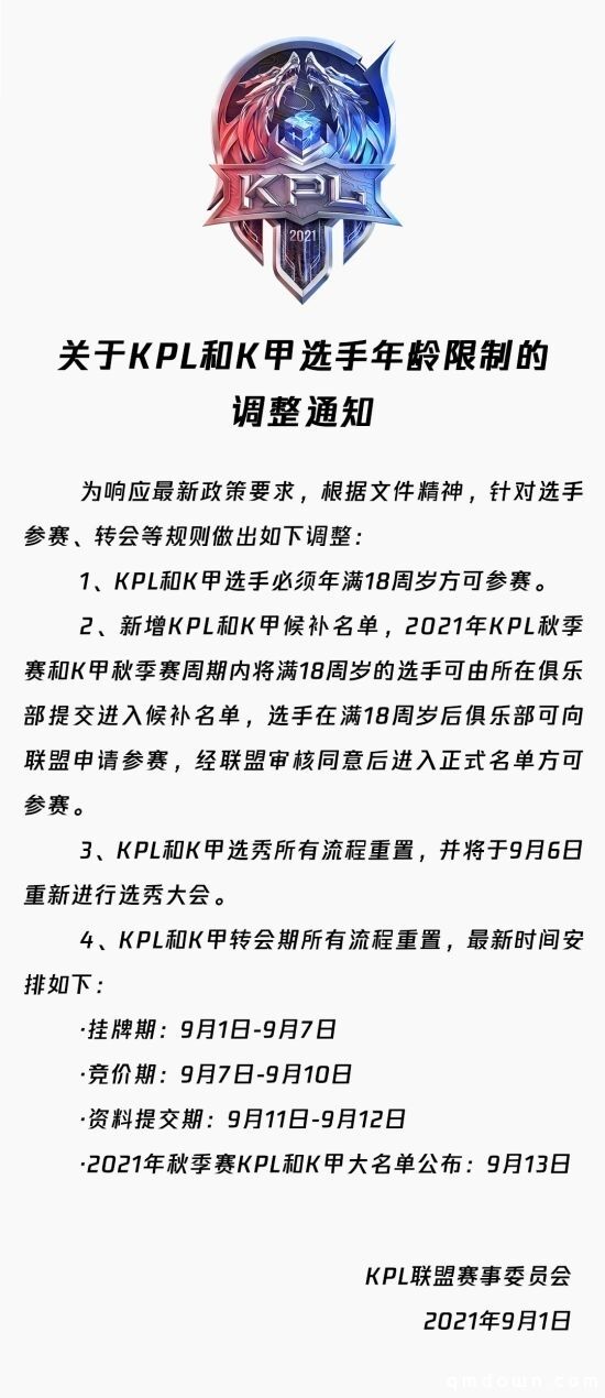 《王者荣耀》职业联赛：KPL选手须年满18周岁方可参赛